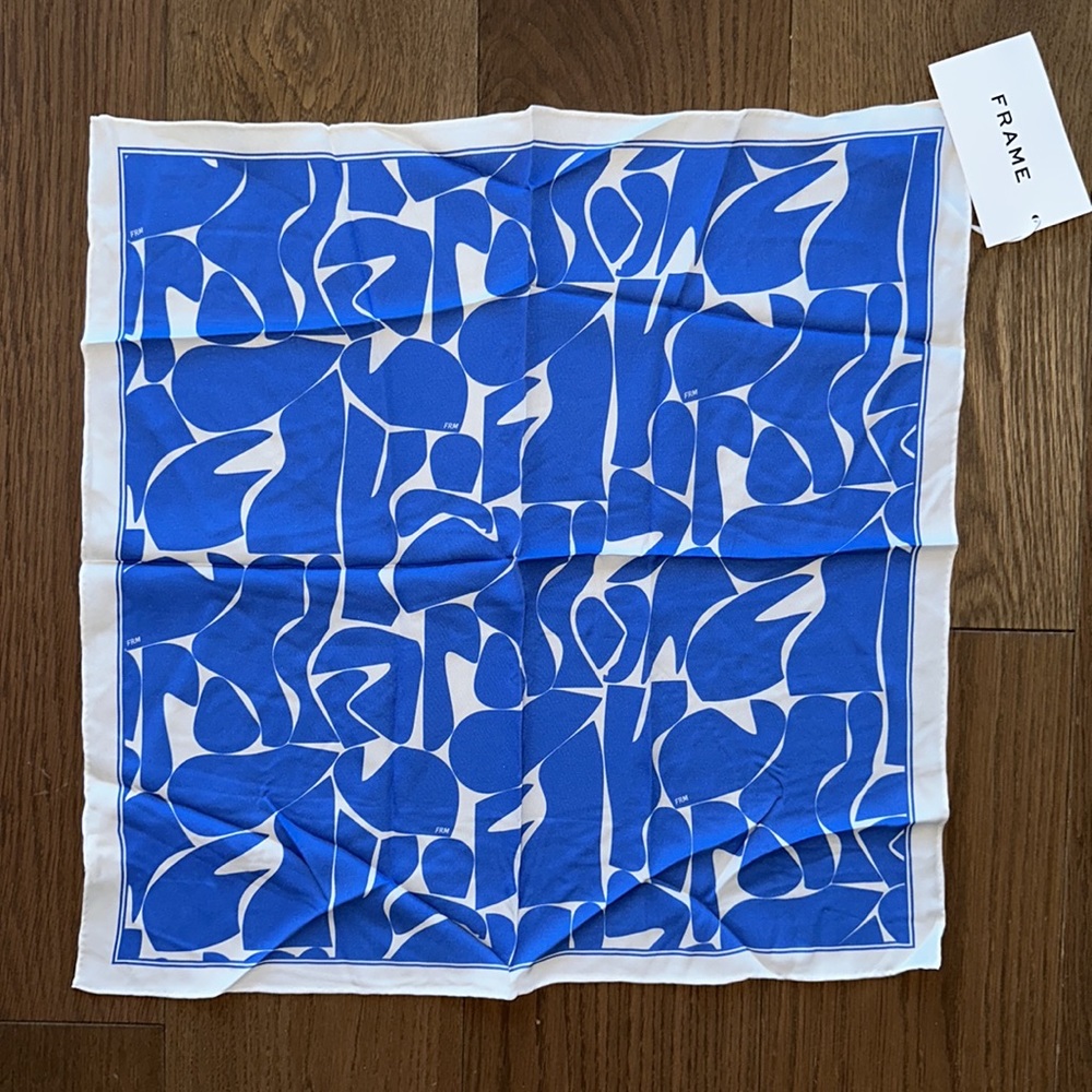 Frame Denim Blue White Abstract Silk Scarf